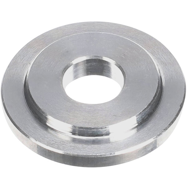 An aluminum circular washer with a hole in it.