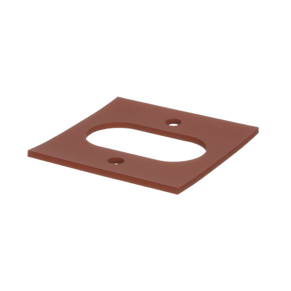 A brown square gasket with holes.