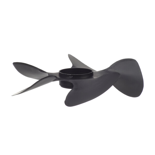 A black propeller blade with a hole in the center.