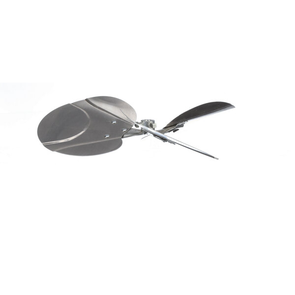 A silver metal Lang fan blade.