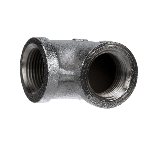 A chrome Gaylord 90 degree elbow pipe fitting.