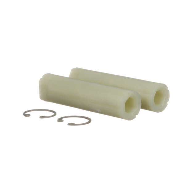 A white Styleline top hinge kit with two white plastic tubes and rings on them.