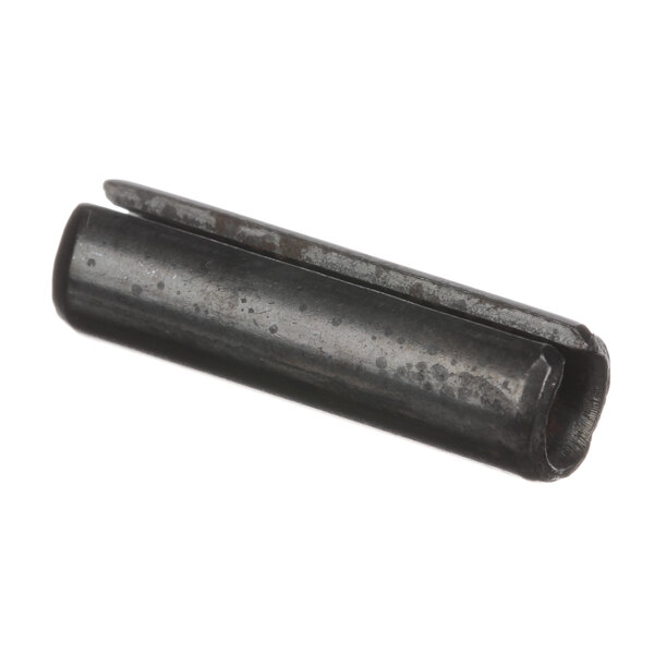 A close-up of a black metal Hobart RP-002-05 roll pin with a small hole in it.