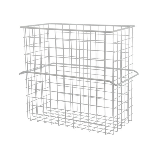 A white wire basket with a handle.