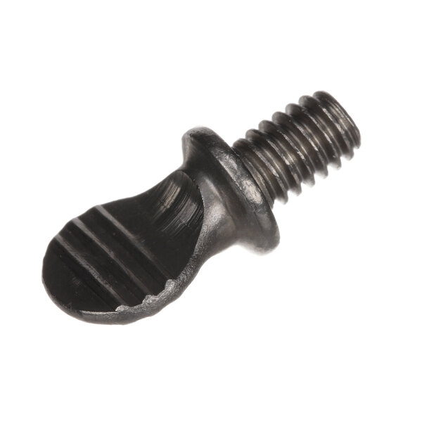 A close-up of a black Hobart thumb screw with a screw on it.
