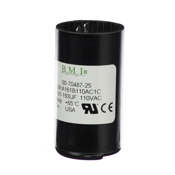 A black cylindrical Hobart Motor Start Capacitor with a white label.