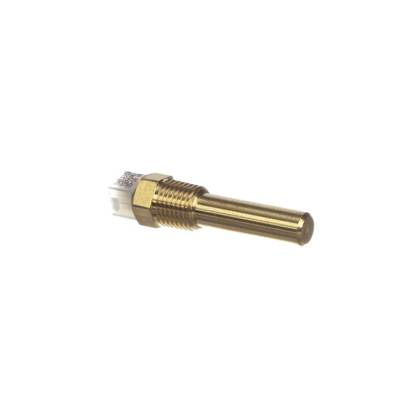 A close-up of a gold metal Lochinvar outlet sensor.