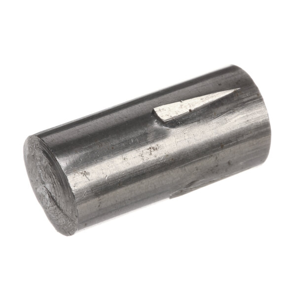 A close-up of a metal cylinder with a hole and rod inside.