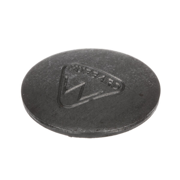 A black metal Hobart expansion plug with a black circle and triangle on it.