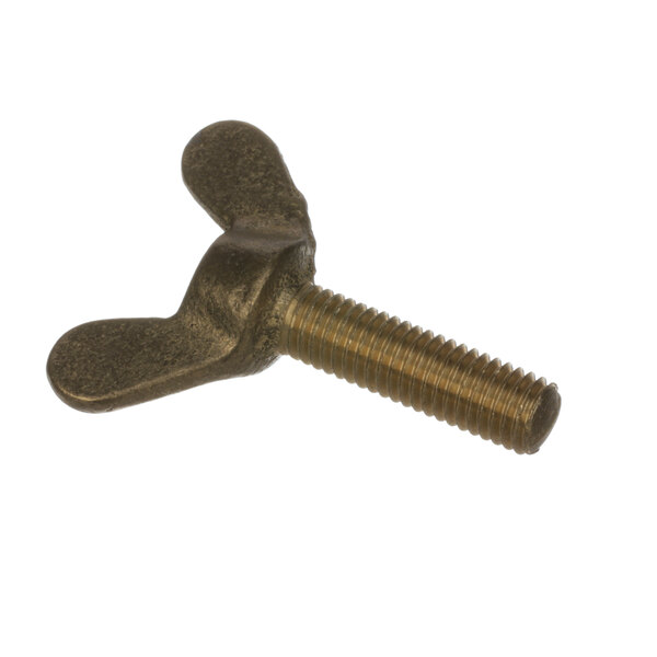 A close-up of a Hobart brass screw with a wingnut.