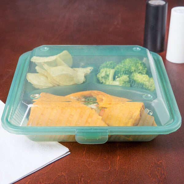 GET EC-12 9" x 9" x 2 3/4" Jade Green Customizable 3-Compartment Reusable Eco-Takeouts Container - 12/Case