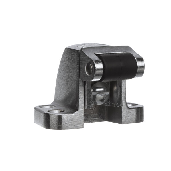 A metal bracket with a black plastic cover with the Kason 10056006002 # 56 Strike.