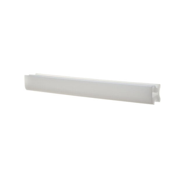 A white rectangular door guide for a dishwasher with a white background.