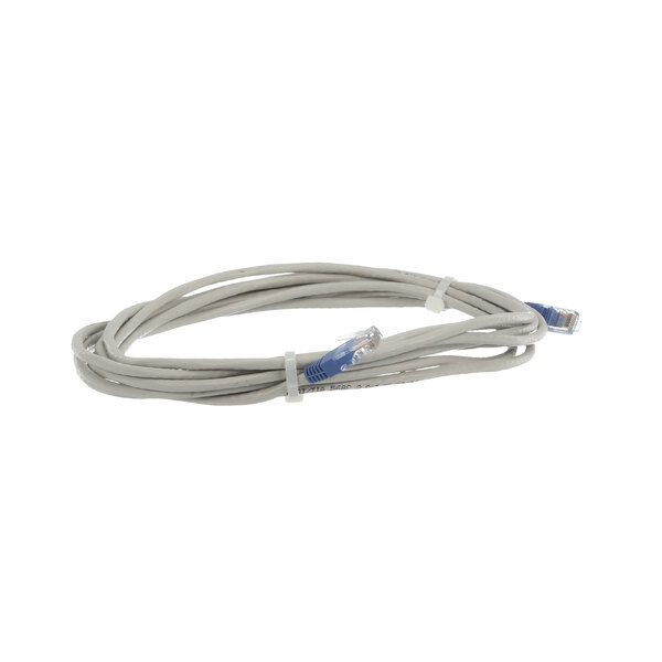 A white Lancer Power Communication cable with blue connectors.