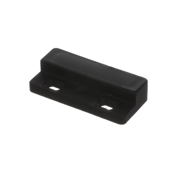 A black plastic rectangular latch with holes.