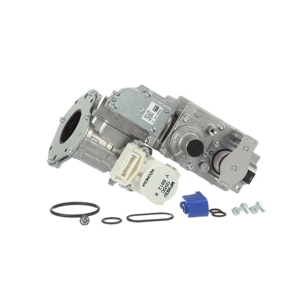 A Rinnai gas valve kit with a metal gas valve and orifice.