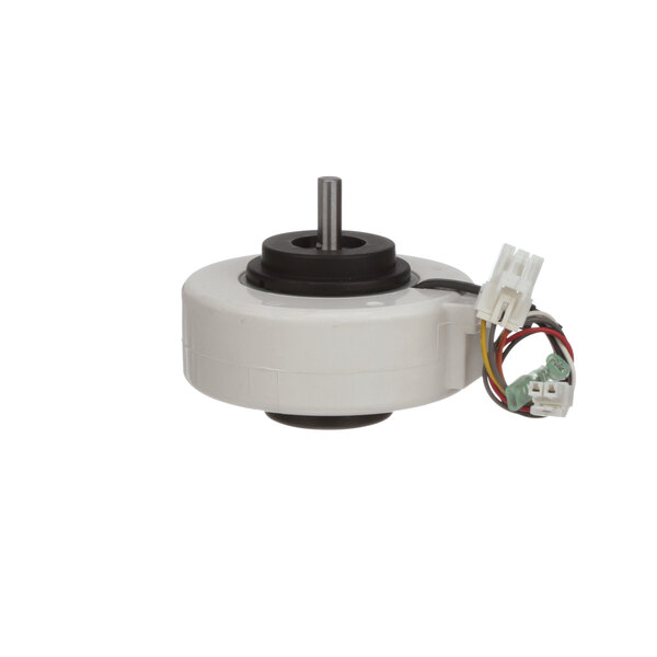 A white circular Rinnai convection motor with wire harness.