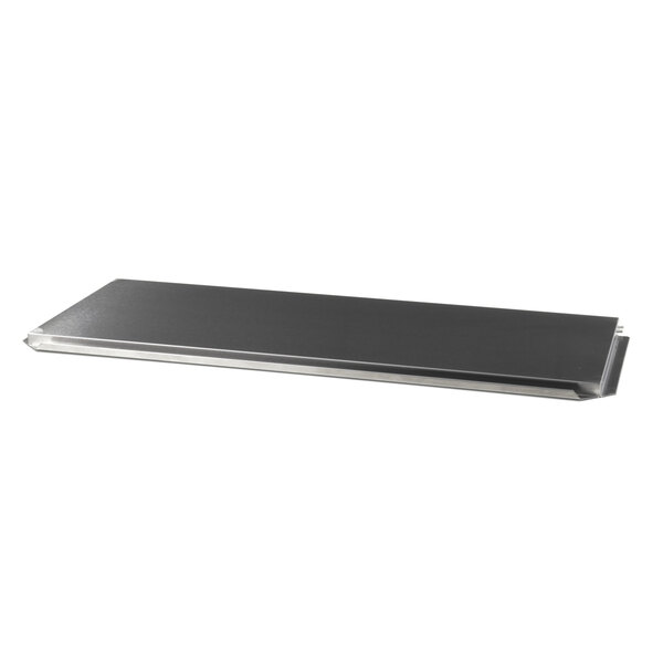A black and silver rectangular metal lid with a white border.