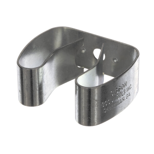 A metal Hobart clip with two holes.