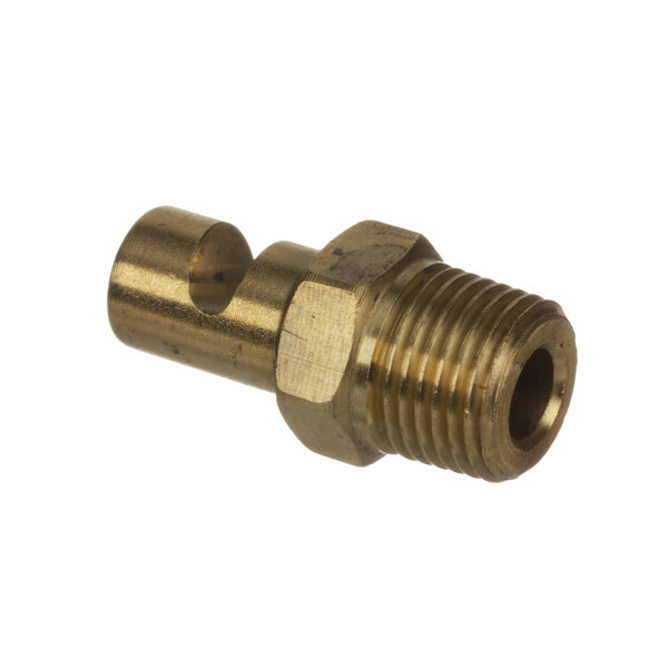 A brass threaded nozzle for a Hobart dishwasher rinse.