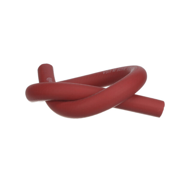 A close up of a red rubber tube with two ends.