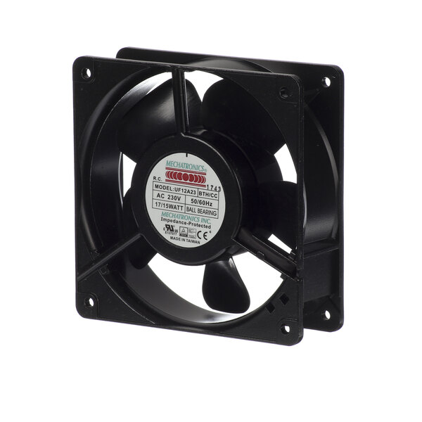 A black Prince Castle Motor Fan with a white label.