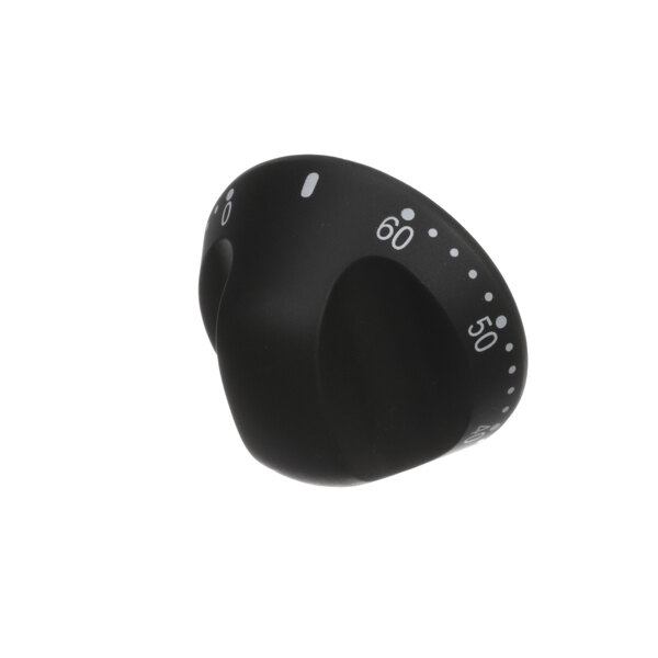 A black Moffat 60 minute bake timer knob with white numbers.