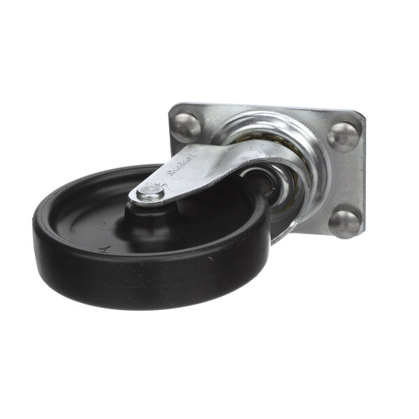 A black and silver Lockwood swivel caster wheel.