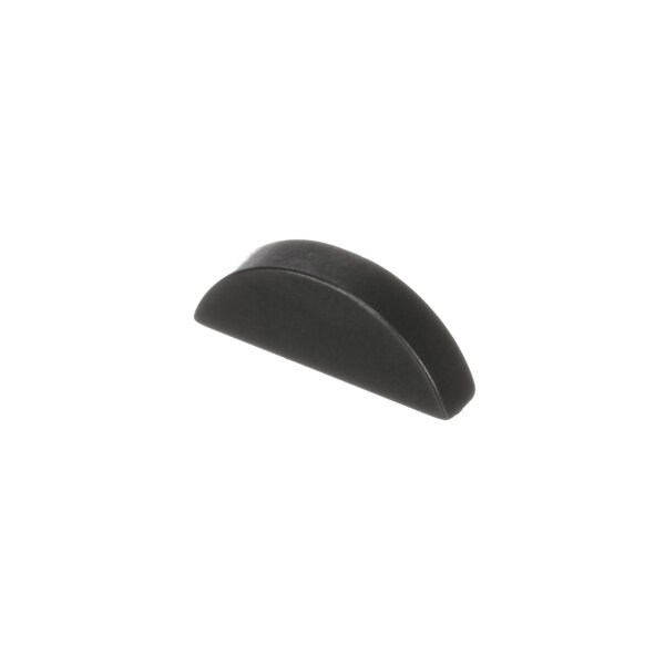 A black half moon shaped knob with a white background.