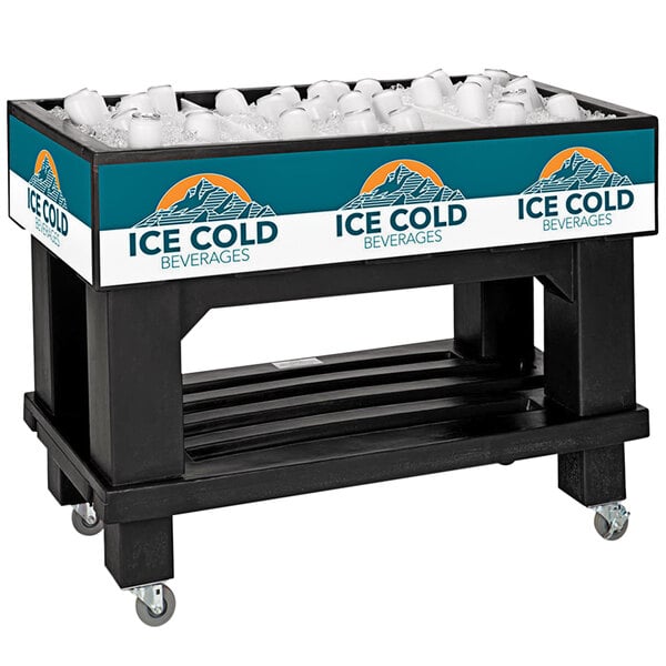 A black IRP Texas Icer cart filled with ice cubes.