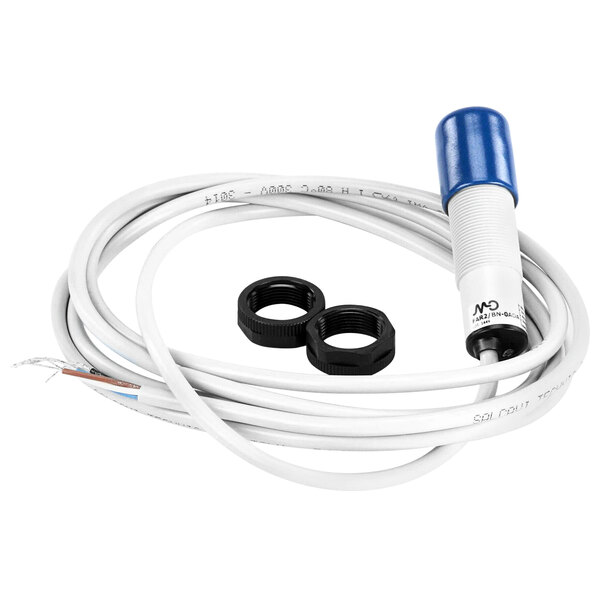 A white cable with a blue cap and black screws for a Carpigiani Proximity Microdetect.