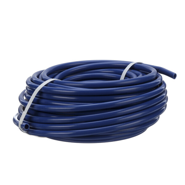 A roll of blue Lancer DWPE12AB tubing with white and blue stripes.