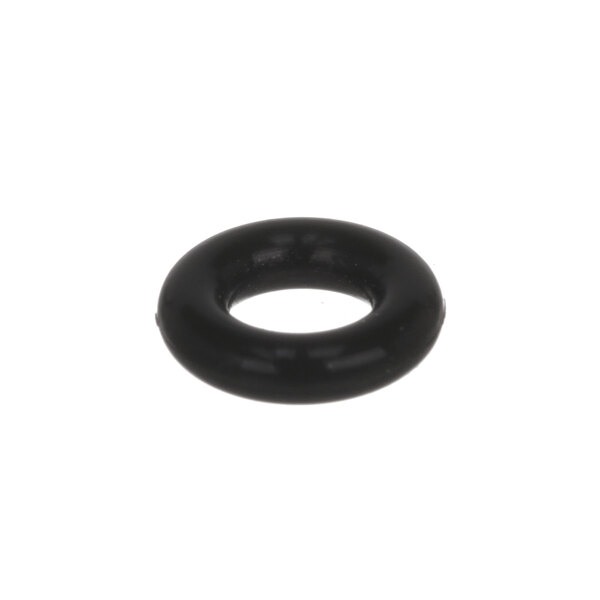 A black round o ring on a white background.