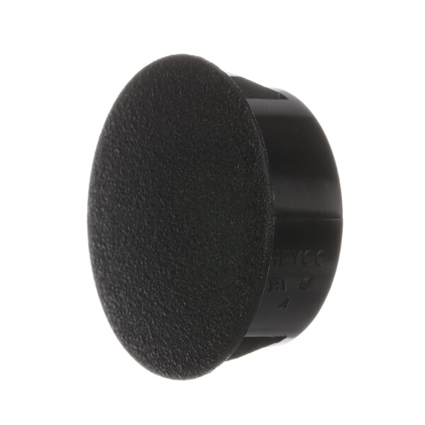 A black round plastic Hobart plug button.