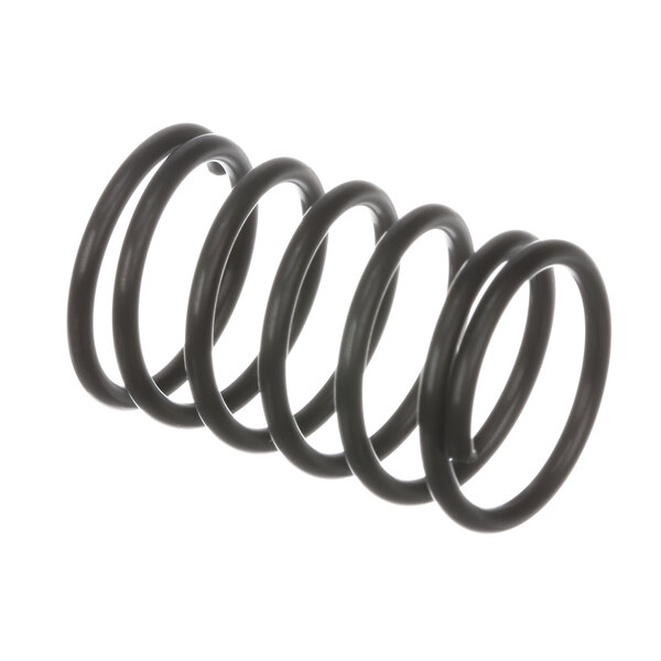 A close-up of a black coil spring.