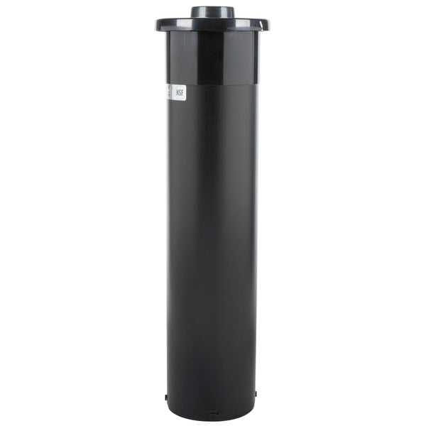 A black metal cylinder with a white stripe.