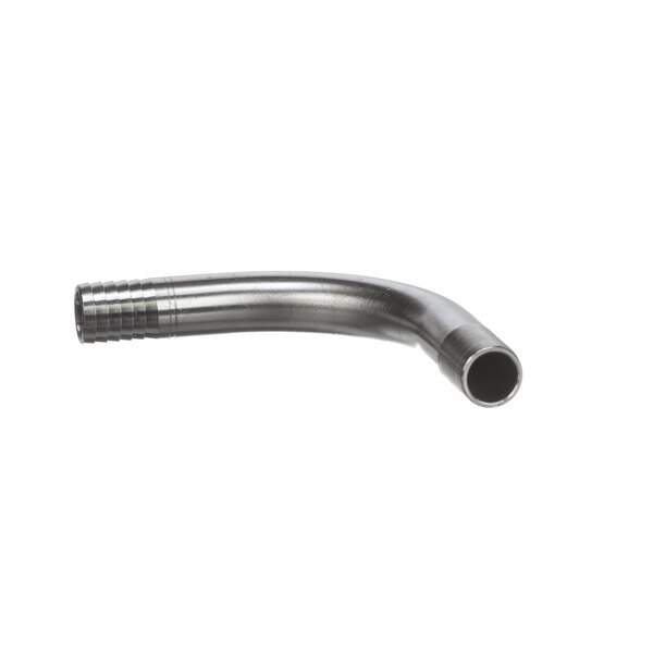 A stainless steel Lancer elbow pipe with barbs on each end.