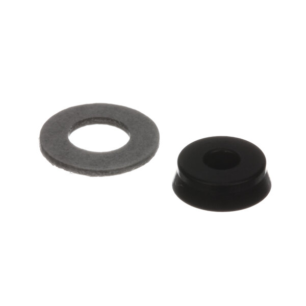 A black and grey round rubber seal with a hole in the middle.
