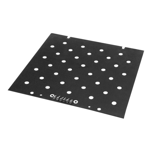 A black square mat with white polka dots.