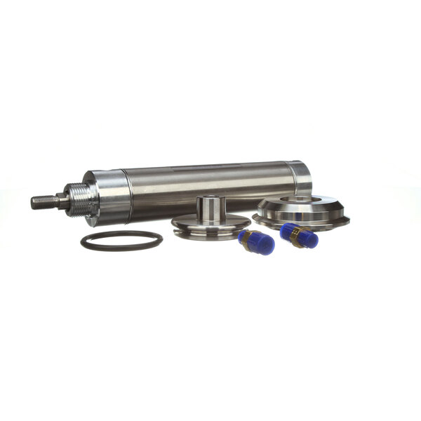 A stainless steel Cleveland air cylinder with round metal fittings.