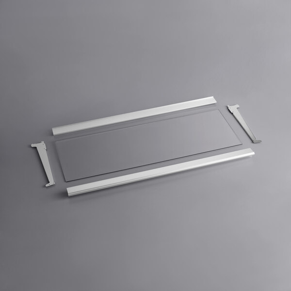 An Avantco white rectangular bottom shelf with metal strips.