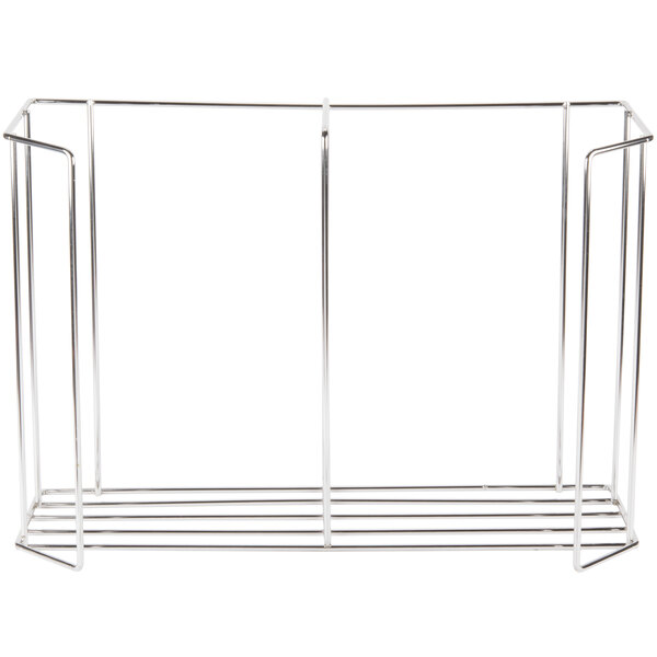 A white metal rack with two shelves and metal rods for 12 plates.