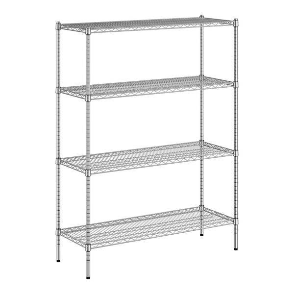 A wireframe of a Regency metal shelving unit with three shelves.