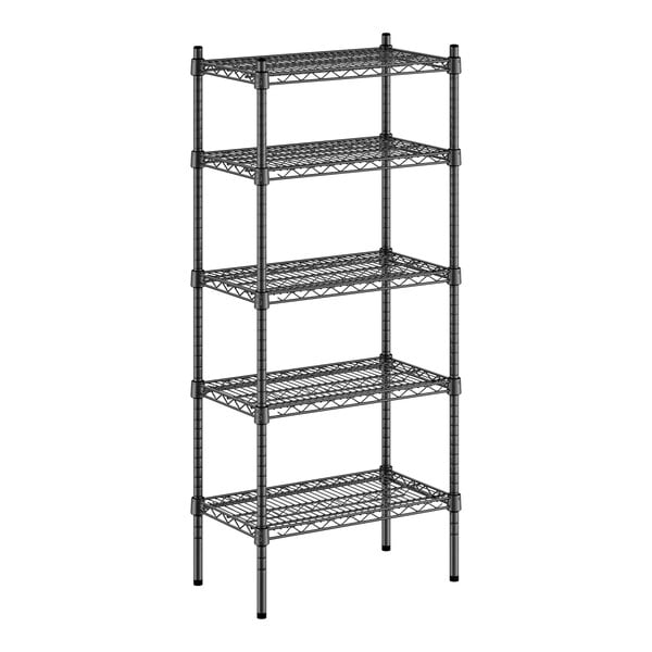 A black Regency wire shelf kit with 5 shelves.
