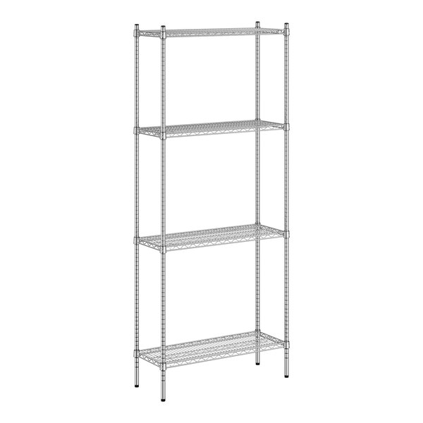 A wireframe of a Regency metal wire shelf kit with four shelves.