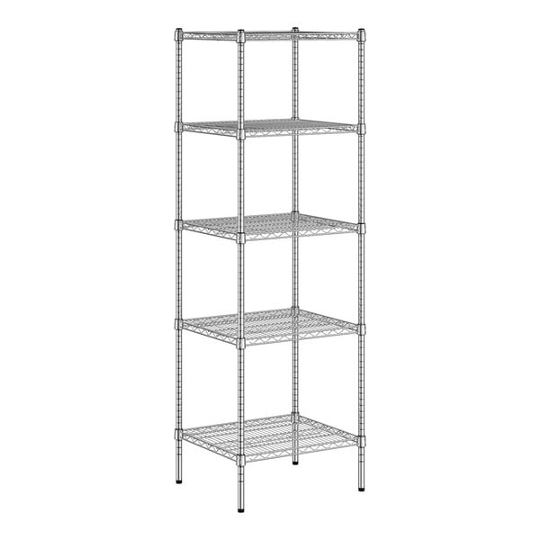 A chrome wire Regency shelving unit with five shelves.
