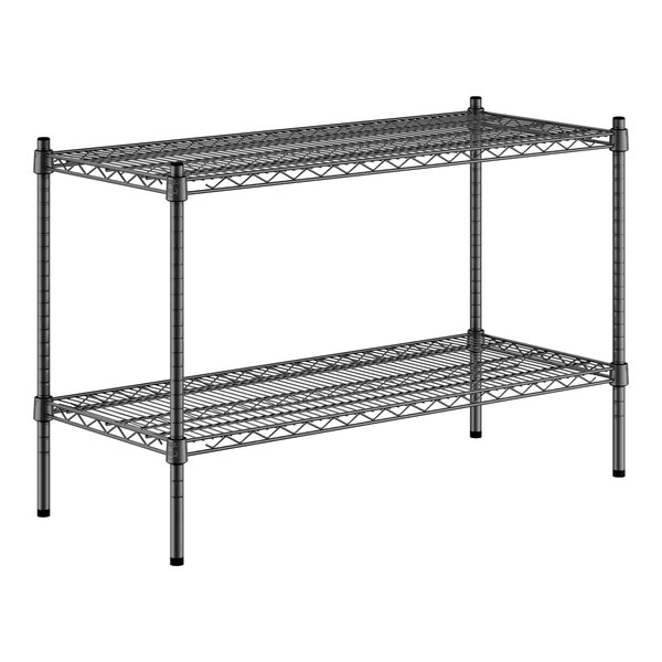 A Regency black metal wire shelving kit with two shelves.