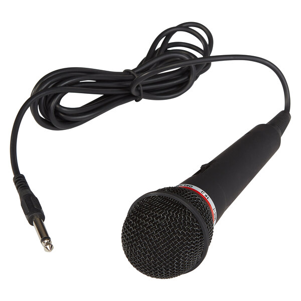 An Oklahoma Sound Electret condenser handheld microphone with a cord.