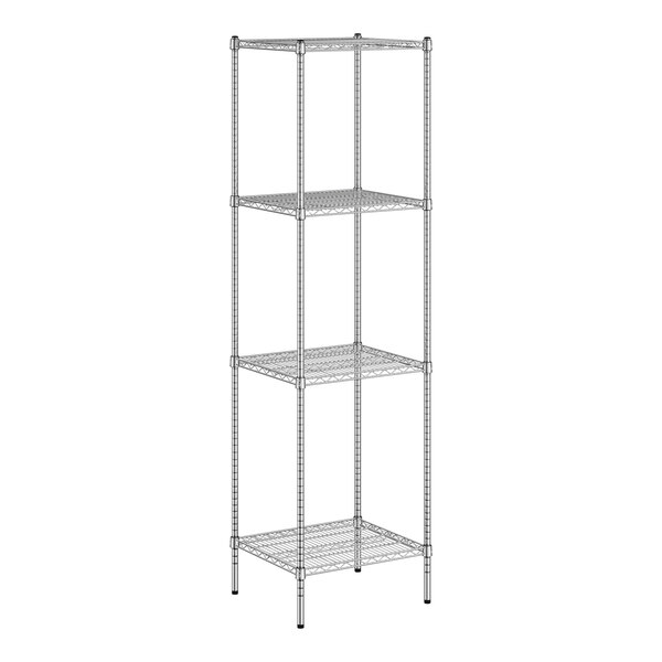 A wireframe Regency chrome wire shelving unit with four shelves.