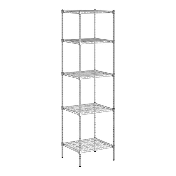 A white wireframe of a Regency metal shelf kit with four shelves.